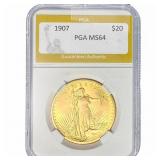 1907 $20 Gold Double Eagle PGA MS64