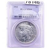 1922 Silver Peace Dollar PCGS MS64