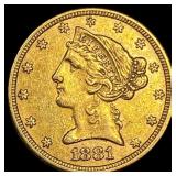1881 Liberty Head Half Eagle $5 Gold UNCIRCULATED