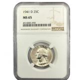 1941-D Washington Silver Quarter NGC MS65
