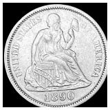 1890 Silver Seated Liberty Dime CLOSELY  UNCIRCUL
