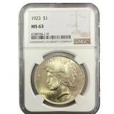 1923 Silver Peace Dollar NGC MS63