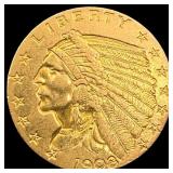 1908 Indian Head $2.5 Gold Quarter Eagle CLOSELY U