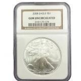2008 Silver Eagle NGC GEM UNC