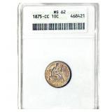 1875-CC Seated Liberty Dime ANACS MS62