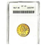 1847 $5 Gold Half Eagle ANACS EF45