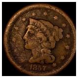 1857 Braided Hair Large Cent NICELY CIRCULATED