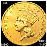 1855 $3 Gold Piece UNCIRCULATED