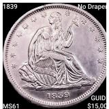 1839 No Drapery Seated Liberty Half Dollar UNCIRCU