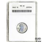 1943 Wheat Cent ANACS MS66