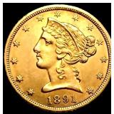 1891-CC $5 Gold Half Eagle