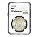 1881-S Morgan Silver Dollar NGC MS62