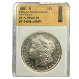 1881-S Morgan Silver Dollar SGS MS66 PL