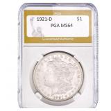 1921-D Morgan Silver Dollar PGA MS64