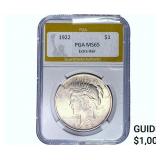 1922 Silver Peace Dollar PGA MS65 Extra Hair