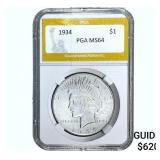 1934 Silver Peace Dollar PGA MS64