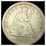 1853 Arrows/Rays Seated Liberty Quarter  LIGHTLY