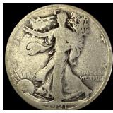 1921-S Silver Walking Liberty Half Dollar NICELY C