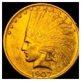 1907 Indian Head Eagle $10 Gold Coin CLOSELY UNCIR
