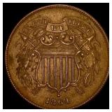1864 Bronze Two-Cent Piece CHOICE AU