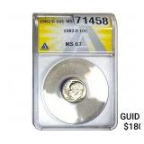 1982-D Roosevelt Dime ANACS MS67