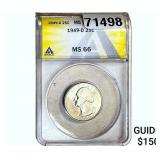 1949-D Washington Silver Quarter ANACS MS66
