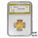 1912-S $5 Gold Half Eagle PGA AU58