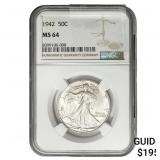 1942 Walking Liberty Half Dollar NGC MS64