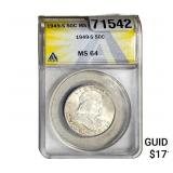 1949-S Franklin Half Dollar ANACS MS64