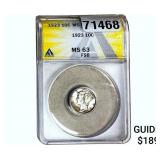 1923 Mercury Silver Dime ANACS MS63 FSB