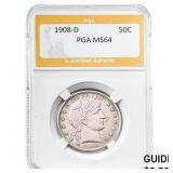 1908-D Barber Half Dollar PGA MS64