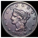 1843 Braided Hair Large Cent NEARLY UNCIRCULATED