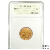 1867 Indian Head Cent ANACS MS63 BRN