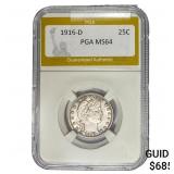 1916-D Barber Quarter PGA MS64