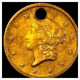1852 Gold $1 Liberty Head (holed) HIGH GRADE