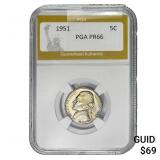 1951 Jefferson Nickel PGA PR66