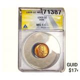1909 Wheat Cent ANACS MS64 Red