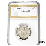 1843-O Seated Liberty Quarter PGA AU50