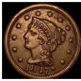 1847 Braided Hair Large Cent NEARLY UNCIRCULATED