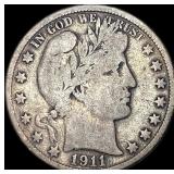 1911-S Silver Barber Half Dollar NICELY CIRCULATED