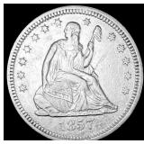 1857 Silver Seated Liberty Quarter CLOSELY UNCIRCU