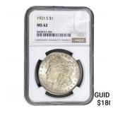 1921-S Morgan Silver Dollar NGC MS62