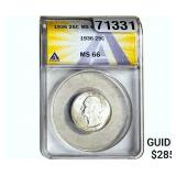 1936 Washington Silver Quarter ANACS MS66