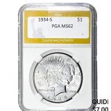 1934-S Silver Peace Dollar PGA MS62