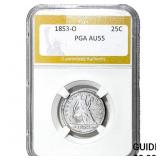 1853-O Seated Liberty Quarter PGA AU55