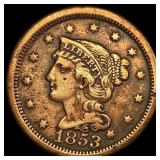 1853 Braided Hair Large Cent LIGHTLY  CIRCULATED
