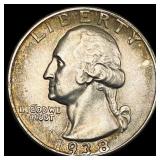 1938 Toned Silver Washington Quarter CHOICE  AU