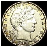 1909 Silver Barber Half Dollar CLOSELY  UNCIRCULA