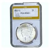 1927-S Silver Peace Dollar PGA MS62+