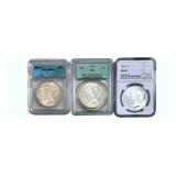 1923-1925 GEM BU Silver Peace Dollar[3Coins] ICG/P